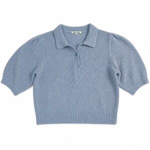 Reformation Organic Cotton Sweater - M Light Blue Boucle Polo Puff Sleeve